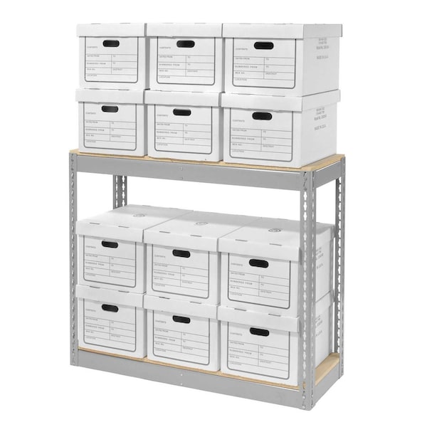 Global Industrial Record Storage Rack With 12 Boxes, 42W x 15D x 36H, Gray 130152 - main